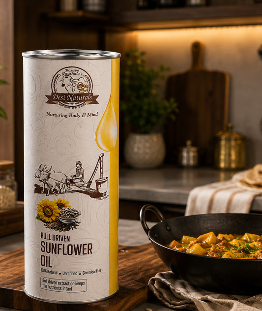 Desi Naturals Bull-Driven Cold Pressed Sunflower Oil – Pure, Nutrient-Rich & Heart-Healthy