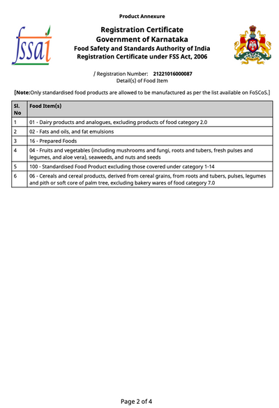 FSSAI Certificate Page 2